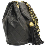 Chanel Chain Shoulder Bag Tassel Matelasse Lambskin Black