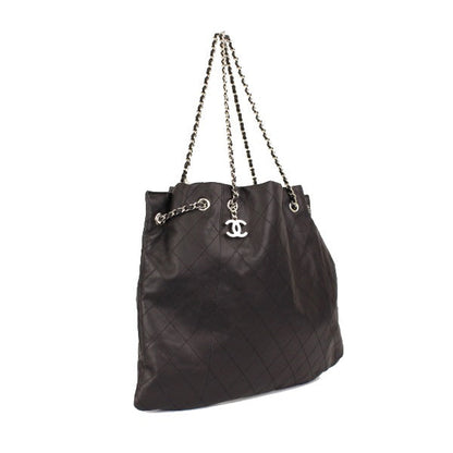 Chanel Chain Tote Bag Charm Lambskin Black Silver
