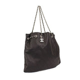 Chanel Chain Tote Bag Charm Lambskin Black Silver
