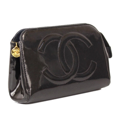 Chanel Cosmetic Pouch Enamel Coco Mark Black