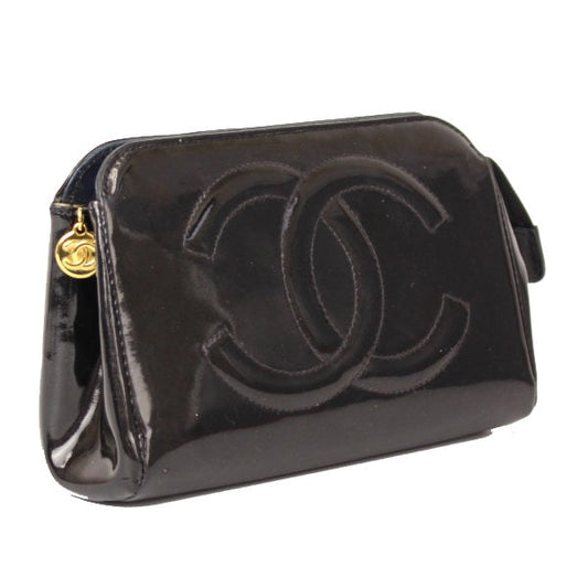Chanel Cosmetic Pouch Enamel Coco Mark Black