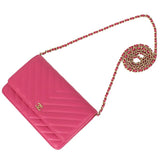 Chanel Chain Wallet Shoulder Bag V Stitch Pink