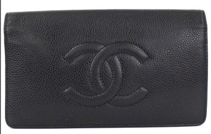 Chanel Bifold Long Wallet Zipper Long Wallet Caviar Skin Black