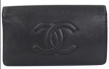 Chanel Bifold Long Wallet Zipper Long Wallet Caviar Skin Black