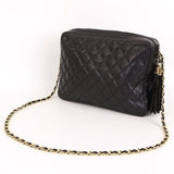Chanel Chain Shoulder Bag Fringe Matelasse Caviar Skin Black
