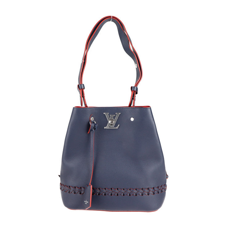 Louis Vuitton Lock Me Bucket Shoulder Bag Leather Marine Rouge