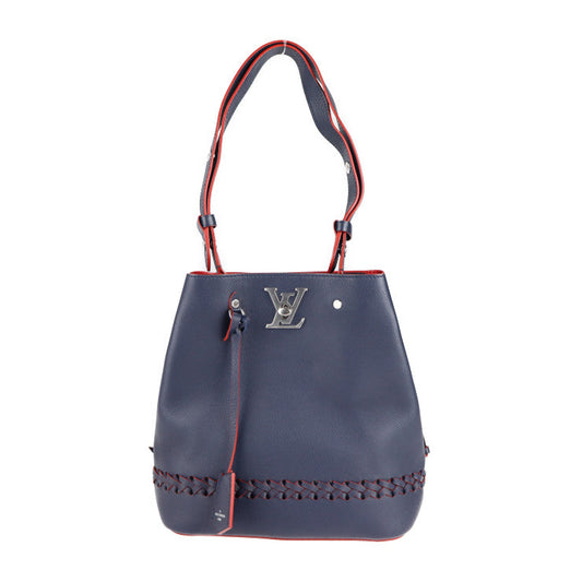 Louis Vuitton Lock Me Bucket Shoulder Bag Leather Marine Rouge