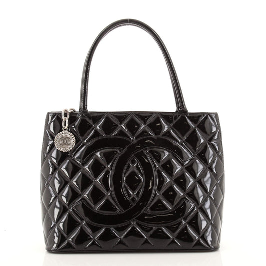 Chanel Medallion Tote Quilted Patent Black