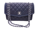 Auth Chanel Matelasse Chain Shoulder Bag Navy Leather/silvertone