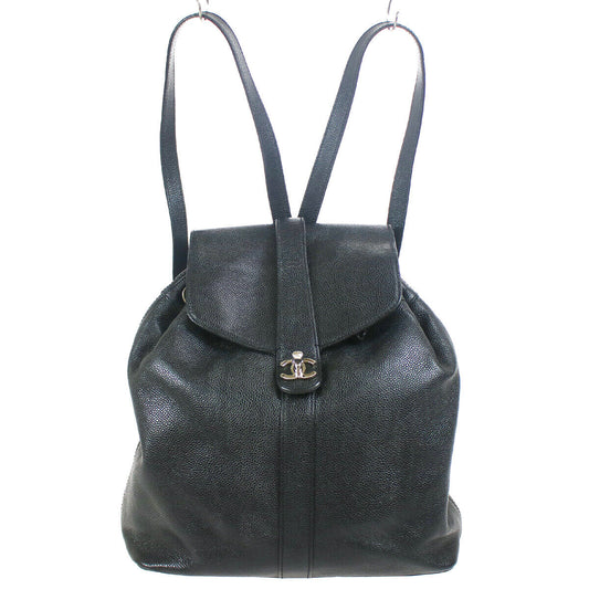 Chanel CC Chain Backpack Bag Black Caviar Skin Leather