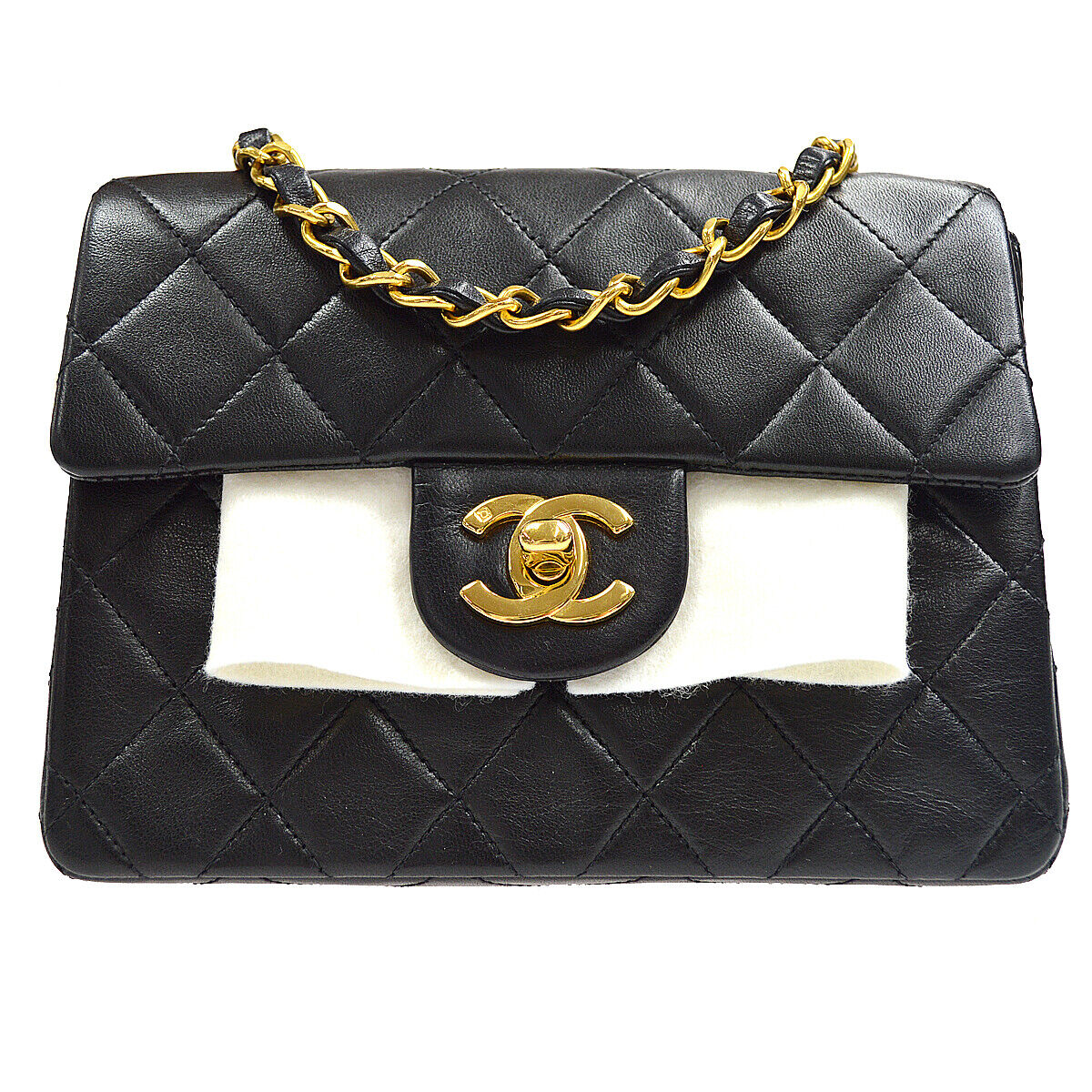 Chanel Classic Flap Mini Square Chain Shoulder Bag Black Lambskin