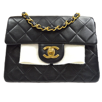 Chanel Classic Flap Mini Square Chain Shoulder Bag Black Lambskin