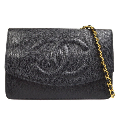 Chanel CC Chain Shoulder Wallet Bag Purse Black Caviar Skin