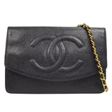 Chanel CC Chain Shoulder Wallet Bag Purse Black Caviar Skin