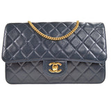 Chanel Classic Single Flap Medium Shoulder Bag Navy Lambskin
