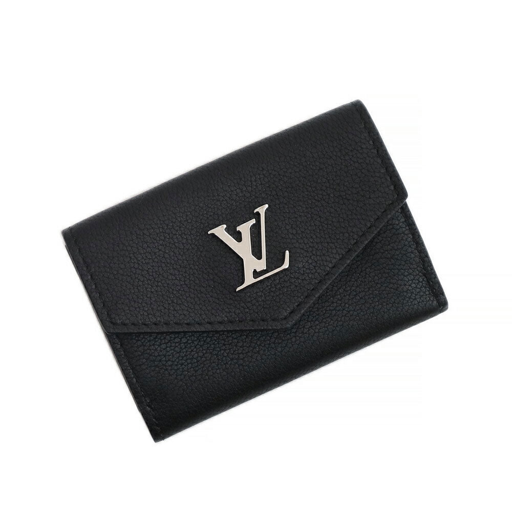 Louis Vuitton Portefeuille Lock Mini Compact Tri-fold Wallet Calf Leather Noir Black