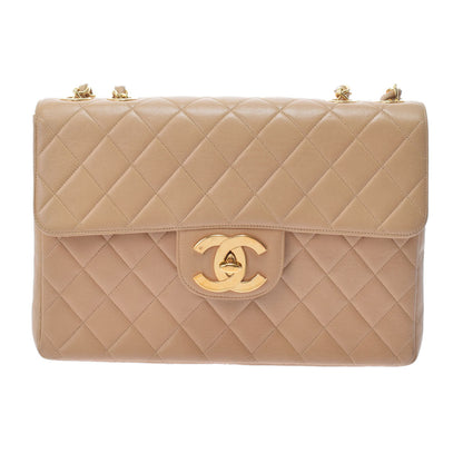 Chanel Matelasse Big Matelasse W Chain Beige/Gold Hardware Lambskin Shoulder Bag
