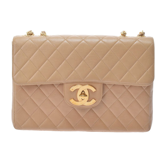 Chanel Matelasse Big Matelasse W Chain Beige/Gold Hardware Lambskin Shoulder Bag