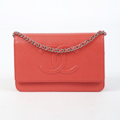 Chanel Timeless Wallet on Chain Red Orange Caviar Leather CC Crossbody Bag
