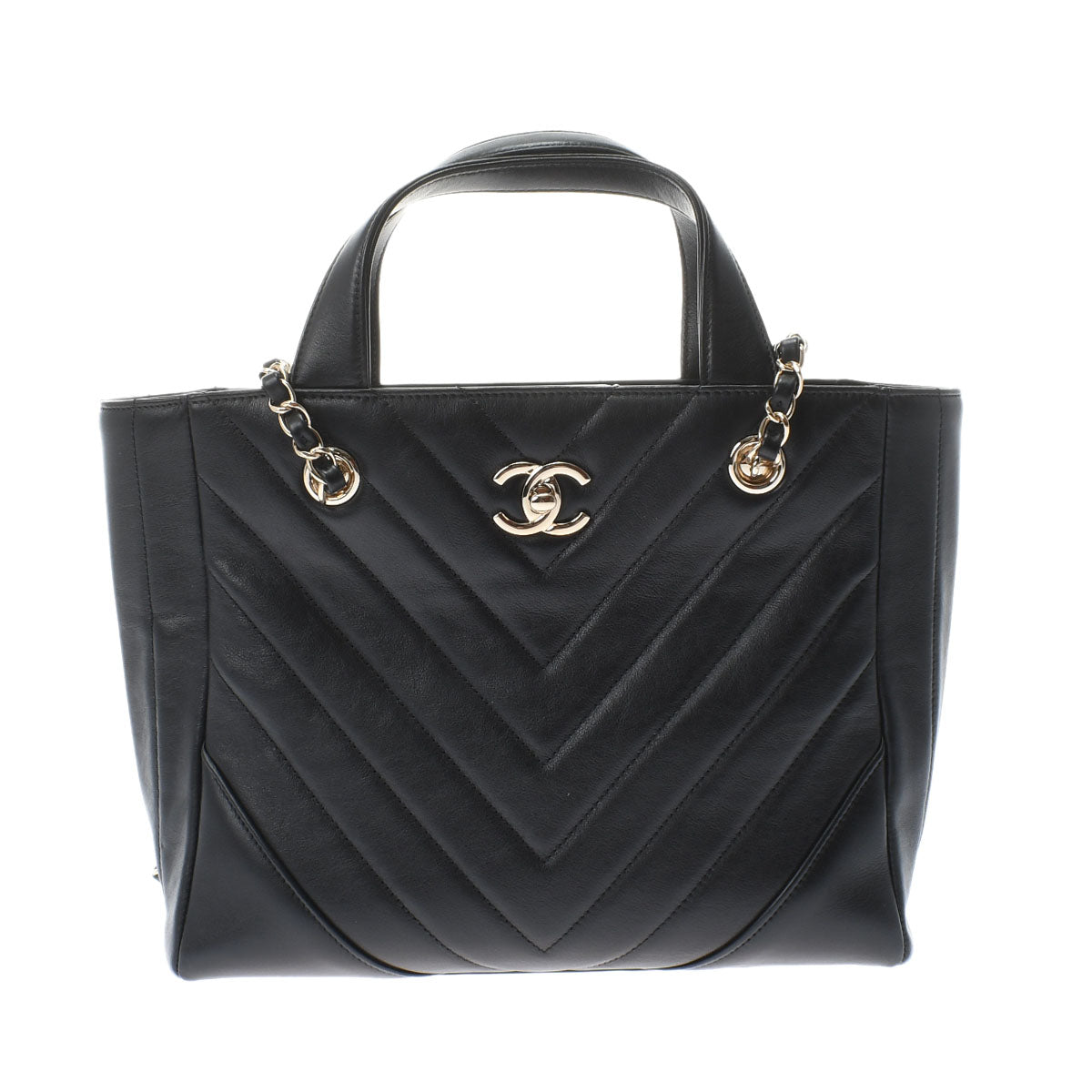 Chanel Stitch Small Shopping Bag Black/gold Hardware Calfskin Handbag