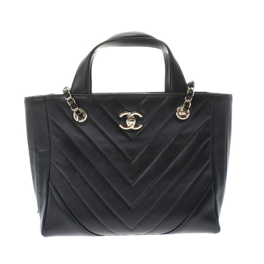 Chanel Stitch Small Shopping Bag Black/gold Hardware Calfskin Handbag