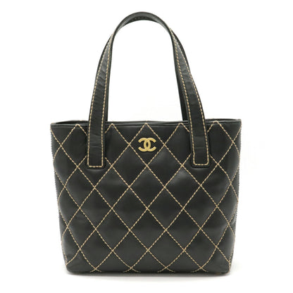 Chanel Wild Stitch Handbag Tote Bag Cocomark Leather Black Gold Hardware