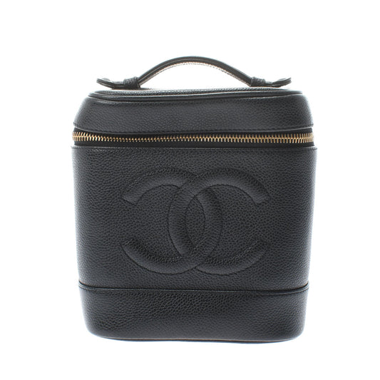 Chanel Vanity Black Gold Hardware Caviar Skin Handbag
