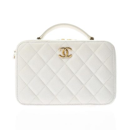 Chanel Matelasse Vanity Case White Gold Hardware Grained Calfskin Shoulder Bag