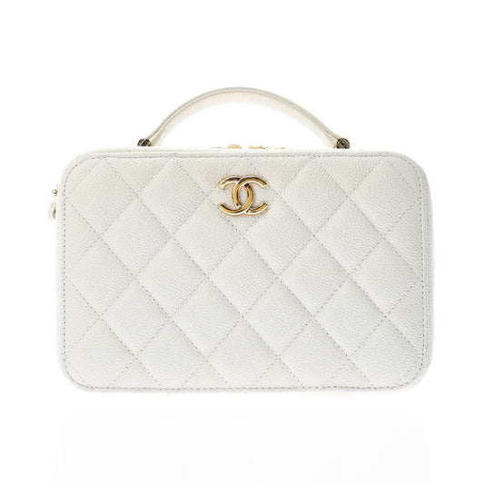 Chanel Matelasse Vanity Case White Gold Hardware Grained Calfskin Shoulder Bag