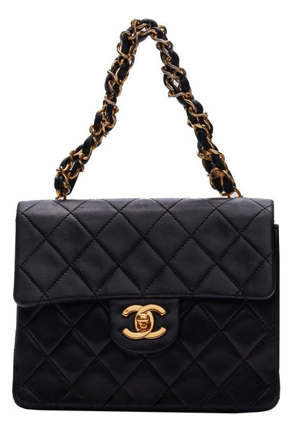 Chanel Mini Matelasse Turn Lock Single Flap Chain Handbag Lambskin Black