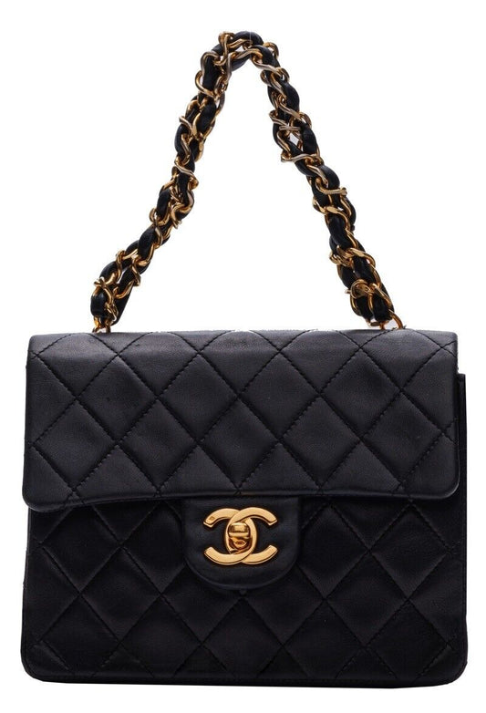 Chanel Mini Matelasse Turn Lock Single Flap Chain Handbag Lambskin Black