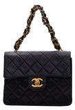 Chanel Mini Matelasse Turn Lock Single Flap Chain Handbag Lambskin Black