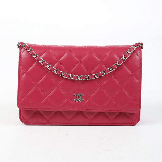 Chanel Wallet on Chain Red Quilted Lambskin Leather CC Crossbody Bag