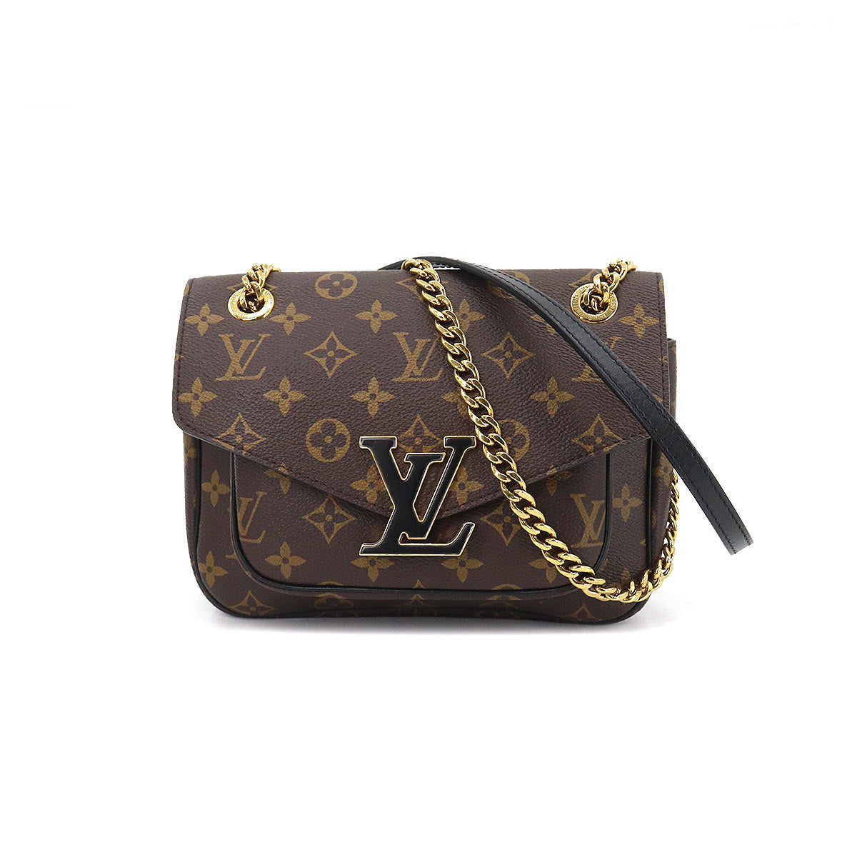 Louis Vuitton Monogram Passy Chain Shoulder Bag Brown Black