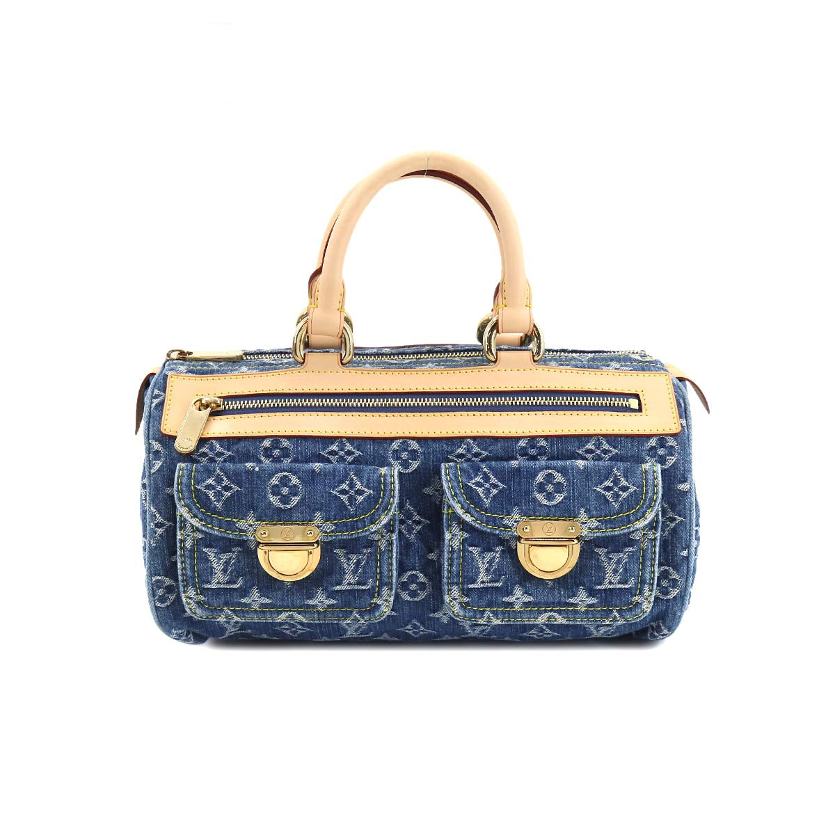 Louis Vuitton Monogram Denim Neo Speedy Hand Bag Canvas Leather Blue