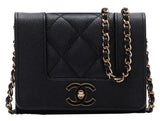 Chanel Mini Matelasse Push Lock Chain Shoulder Caviar Skin Gold Hardware