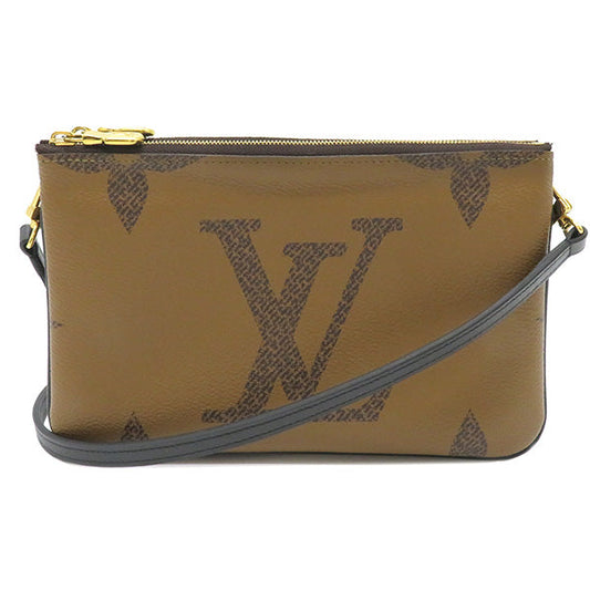 Louis Vuitton Shoulder Bag Pochette Double Zip Monogram Brown Wallet Gold Metal Fittings