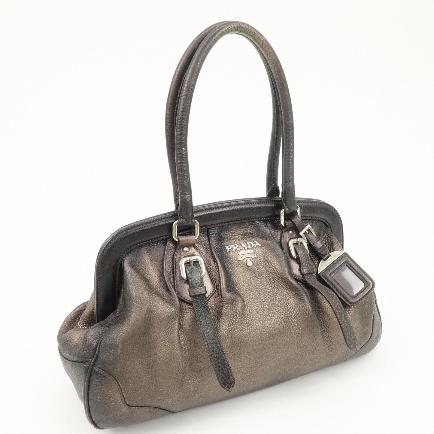 PRADA Logo Leather Shoulder Bag Hand Bag Bronze  d