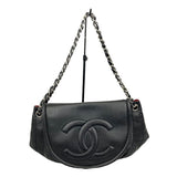 Chanel Half Moon Chain Shoulder Bag Black Silver Hardware Caviar Skin