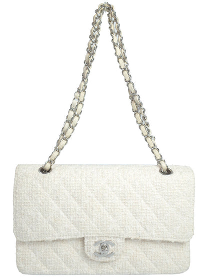 Chanel Tweed Matelasse Chain Shoulder Bag White