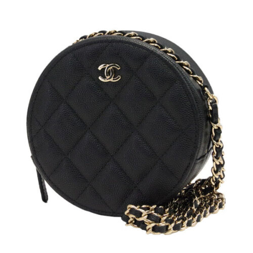 Chanel Matelasse Round Chain Pouch Shoulder Bag Black