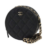 Chanel Matelasse Round Chain Pouch Shoulder Bag Black