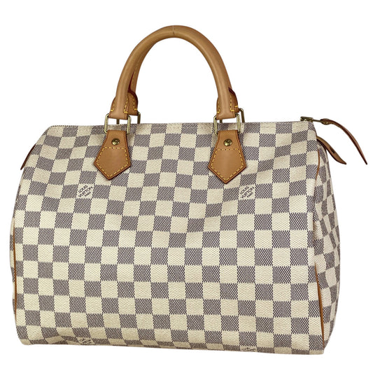 Louis Vuitton Speedy 30 Boston Bag Handbag Damier Azur White