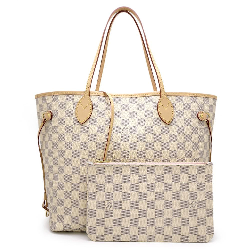 Louis Vuitton  Damier Azur Neverfull MM Rose Ballerine Tote Bag