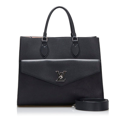 Louis Vuitton Lock Me Tote MM Handbag Shoulder Bag 2WAY Noir Black Leather