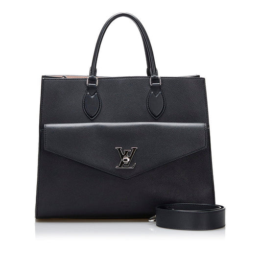 Louis Vuitton Lock Me Tote MM Handbag Shoulder Bag 2WAY Noir Black Leather
