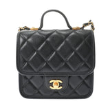 Chanel Small Top Handle Flap Bag Black Gold Hardware Grained Calfskin Shoulder Bag