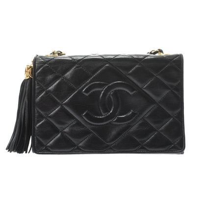 Chanel Matelasse Fringe Chain Shoulder Black Gold Hardware Lambskin Shoulder Bag