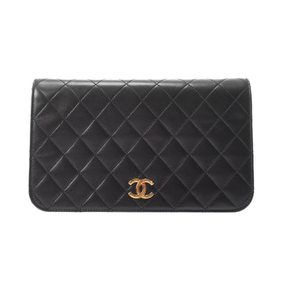 Chanel Matelasse Full Flap Push Lock Chain Shoulder Black Gold Hardware Lambskin Shoulder Bag