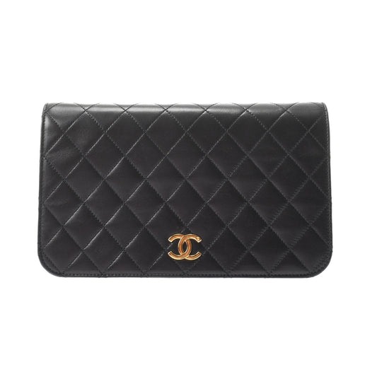 Chanel Matelasse Full Flap Push Lock Chain Shoulder Black Gold Hardware Lambskin Shoulder Bag